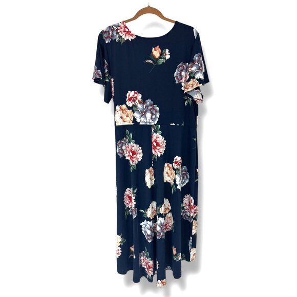 Navy Blue Floral Print Ultra-Soft Knit Side-Tie Hi-Low Dress Size 3X 22 24 Plus - Picture 5 of 9